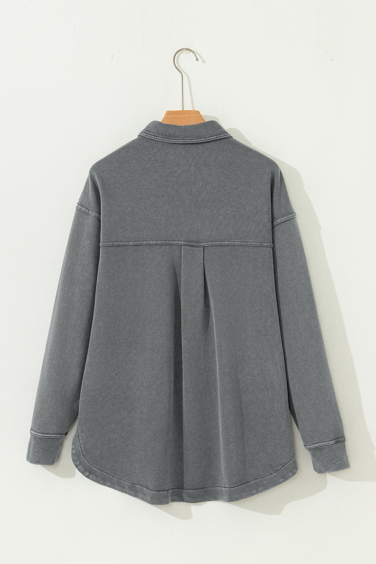 Medium Grey Mineral Wash Chest Pockets Shacket with Side Slit