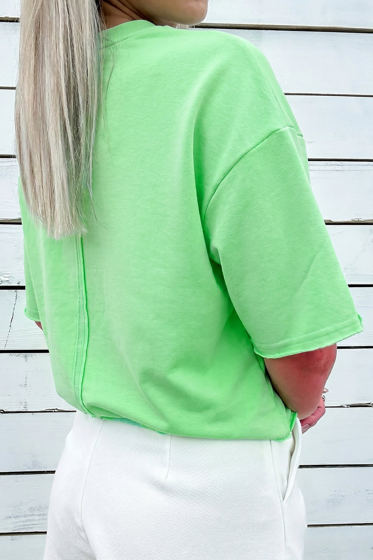 Bright Green Crab Embroidered Patch Round Neck Tee