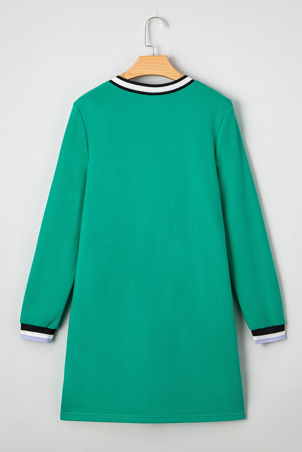 Mint Green Varsity Striped V Neck T Shirt Dress with Pockets