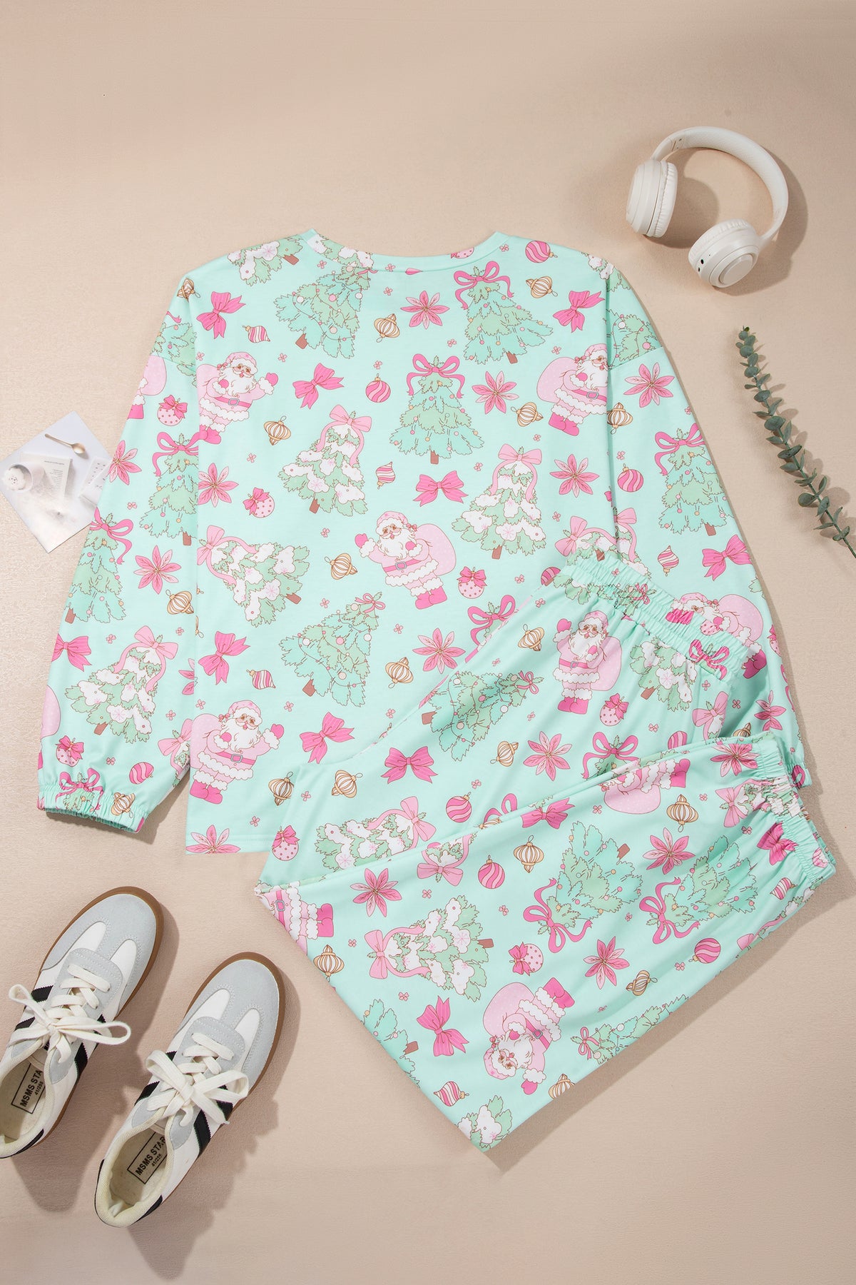Green Abstract Print Long Sleeve Lounge Set