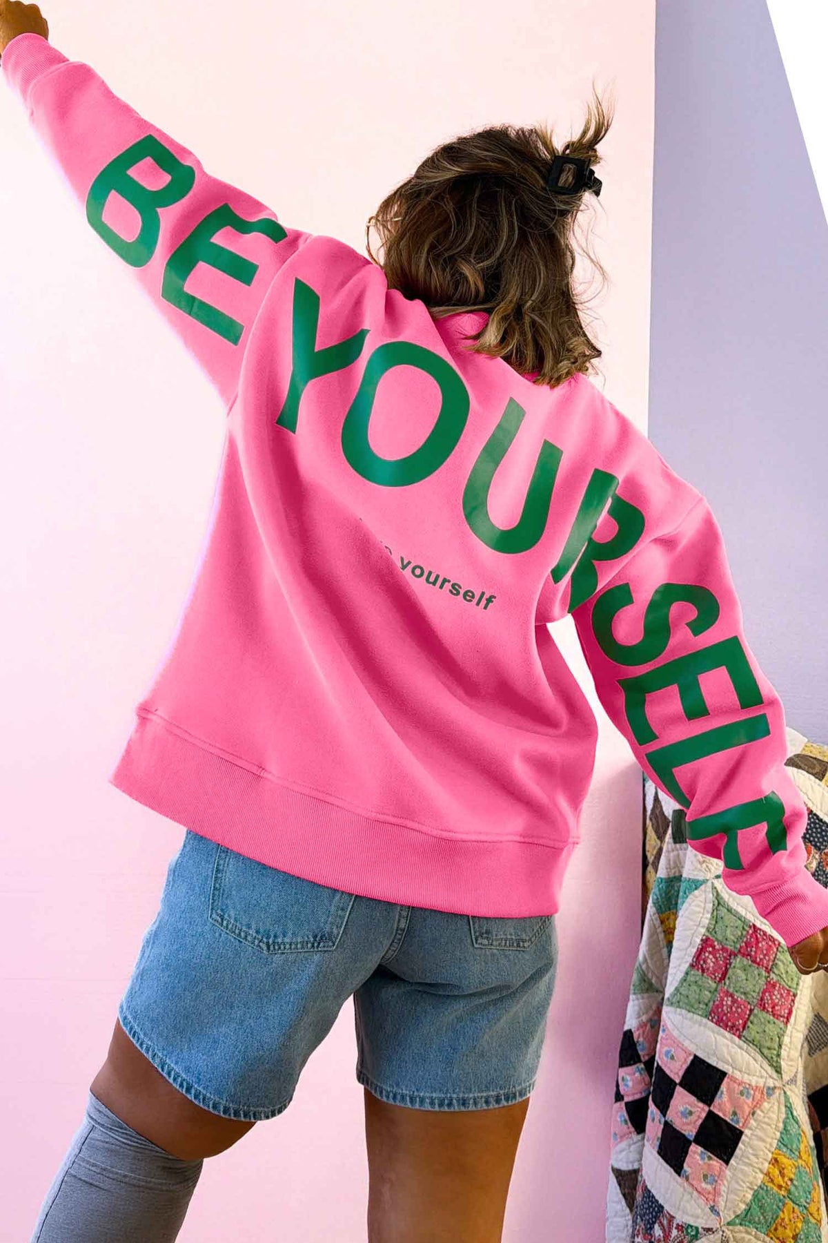 Sachet Pink Slogan Print Round Neck Sweatshirt