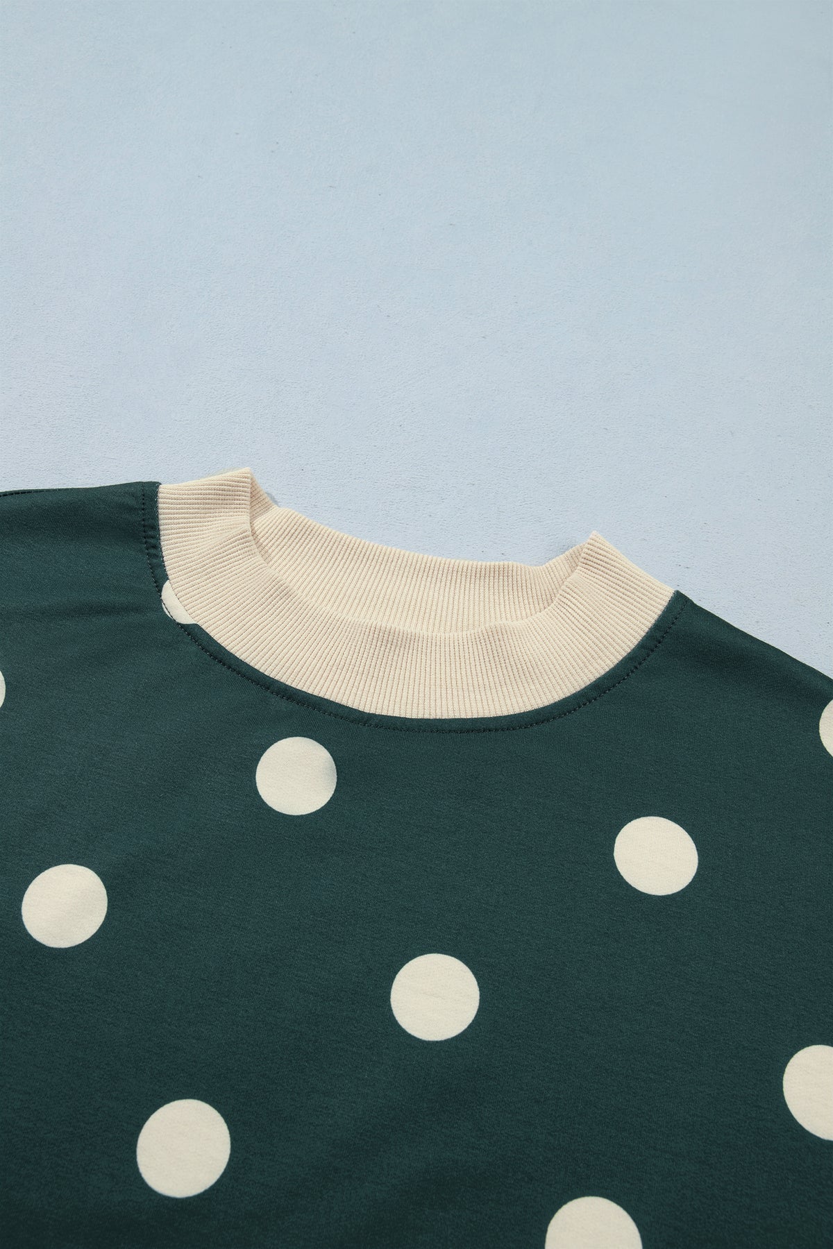 Women's Green Polka Dot Print Color Block Trim Baggy Pullover Drawstring Skort Two-Piece Set