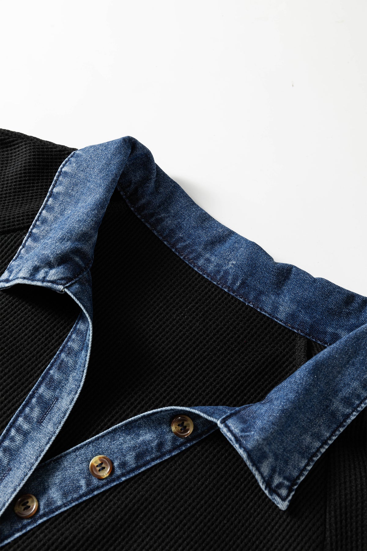 Black Color-Block Denim Collar Short-Sleeve Plus Size Shift Dress