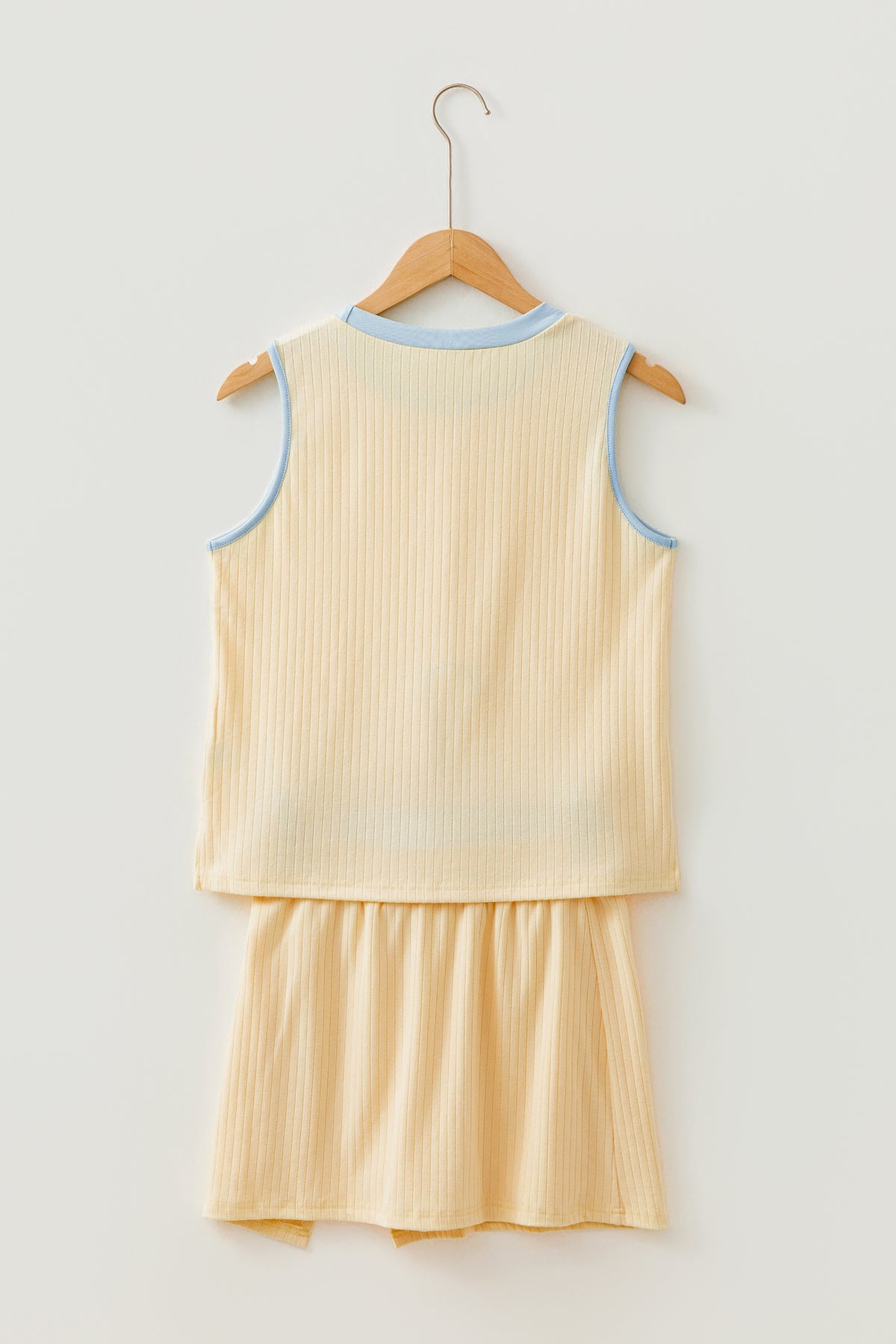 Women's Yellow Contrast Trim Ribbed Tank Split Skort Two-Piece Set
